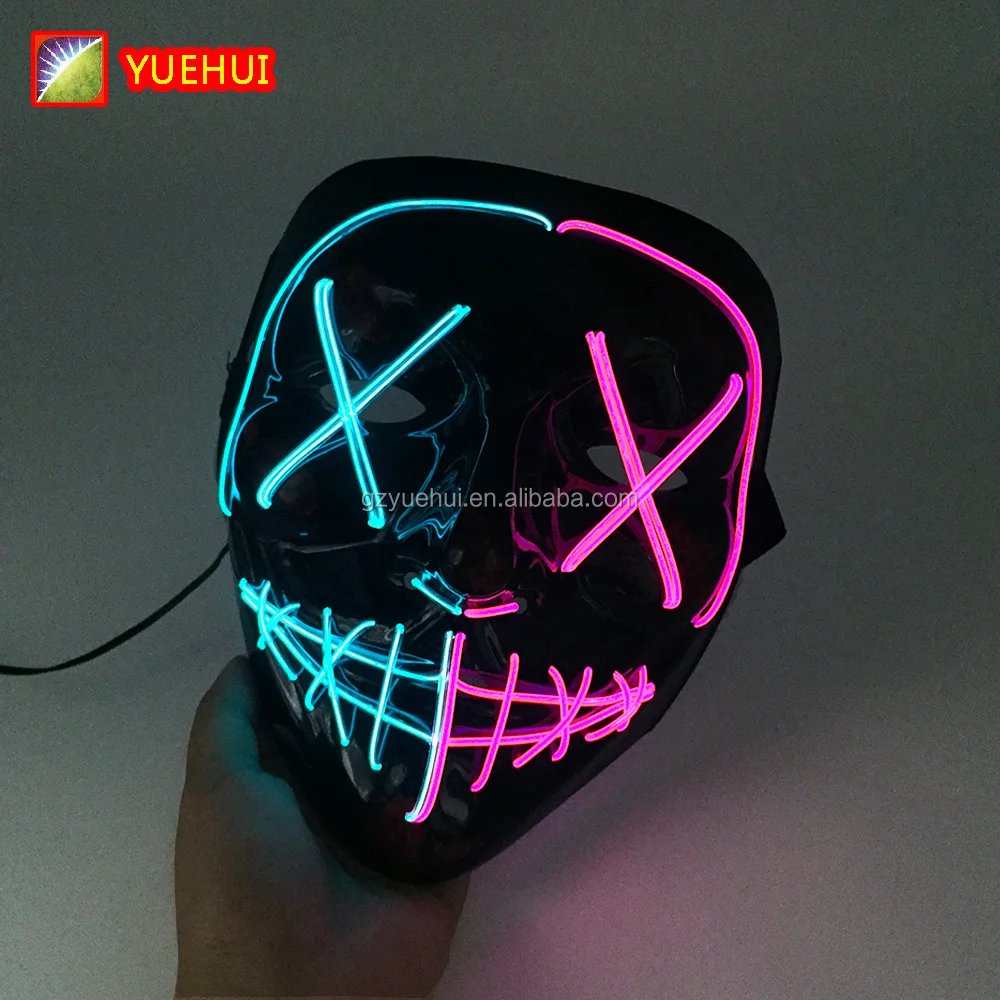 In Stock Led Skeleton Ghost Mask Full Face EL Wire Scary Skeleton Halloween Rider Party Mask Double Color Fluorescent Mask