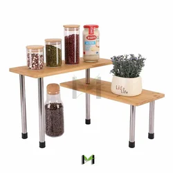 Kitchen Countertop Organizer Corner Shelf 3 Tier Bathroom Storage Display Shelves for Counter Bamboo Spice Rack
