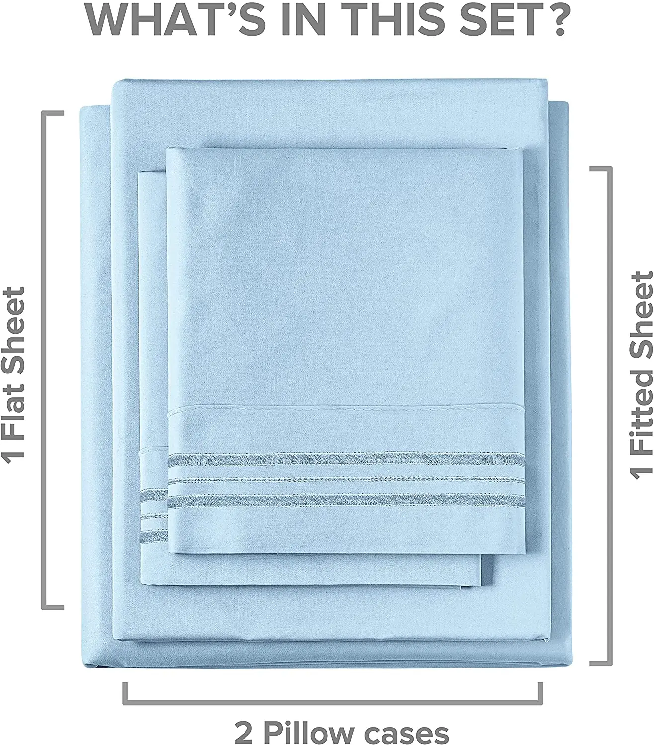 2000 Series Collection Brushed Microfiber Luxury 3 Lines Embroidery 4 Pieces Bedding Bed Sheet Set Sky Blue Queen