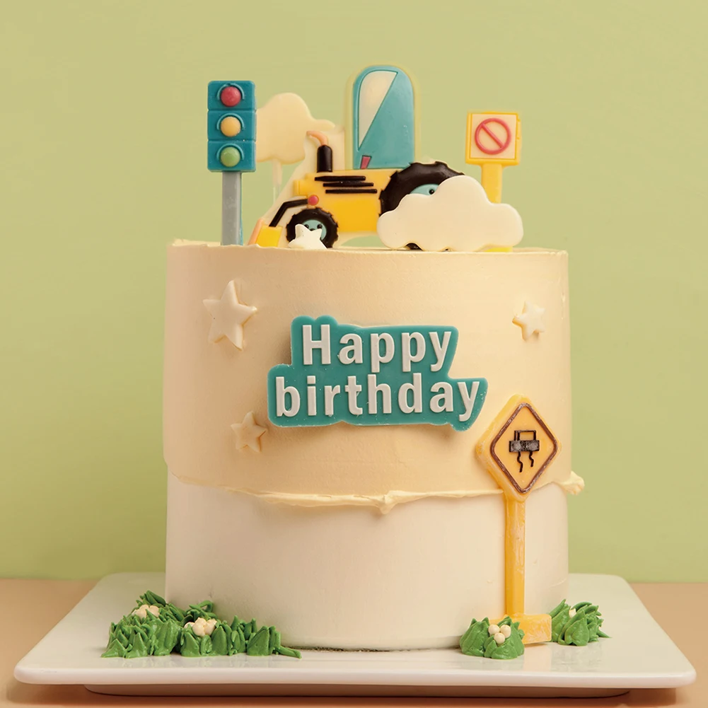 
Happy Birthday Gifts Excavator Toys Road Sign Children Favorite Chocolate Lollipop Candy 