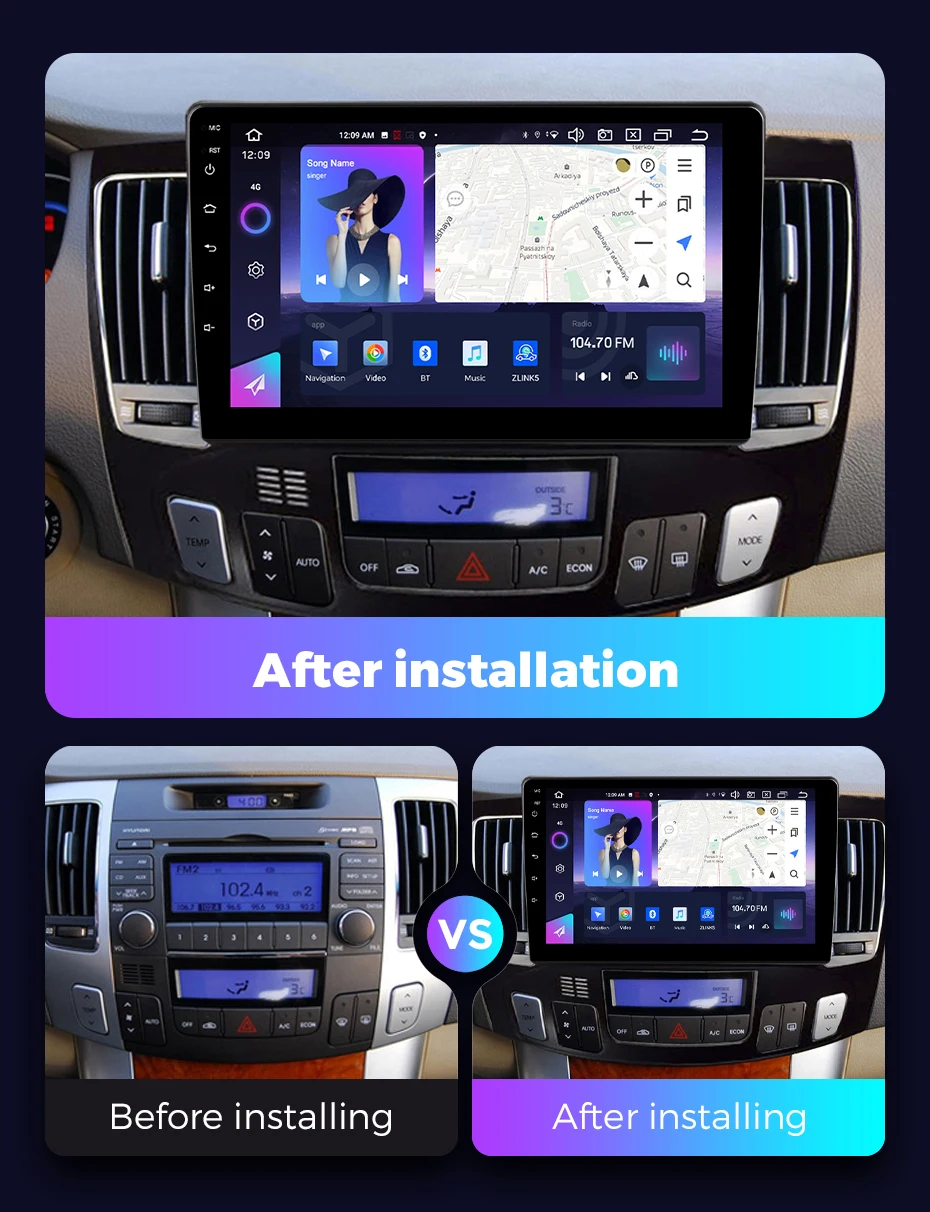NaviFly NF QLED screen Android 13 8 core car display screen For Hyundai Sonata NF 2009 with split screen
