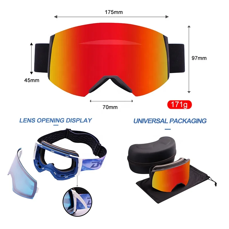 New custom ski goggles magnetic snowboard goggles winter sport adult skiing glasses anti-fog UV400 magnet snow goggles