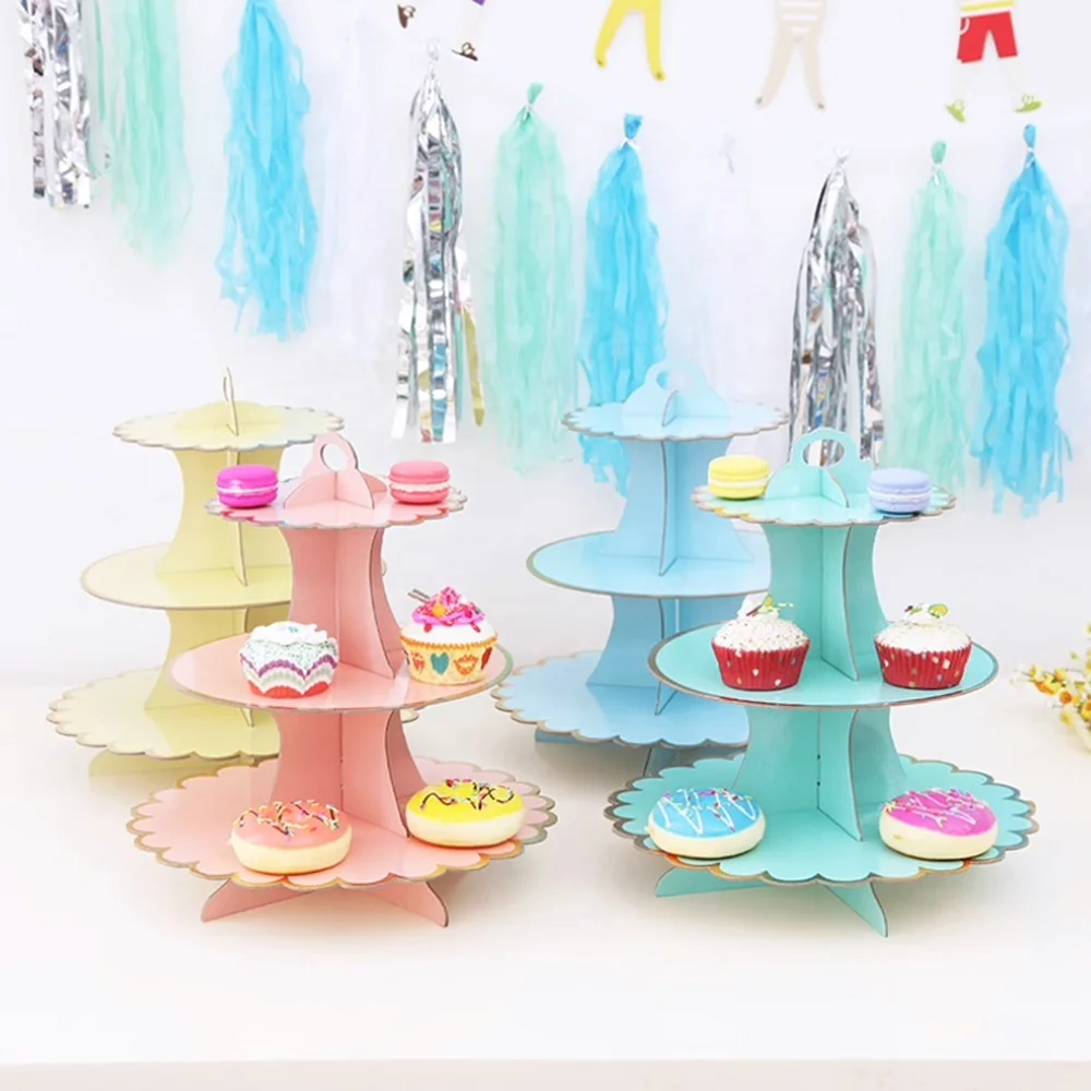 3-Tier Paper Cake Stand Cardboard Dessert Cupcake Stand Display Rack for Happy Birthday Wedding Party Decor