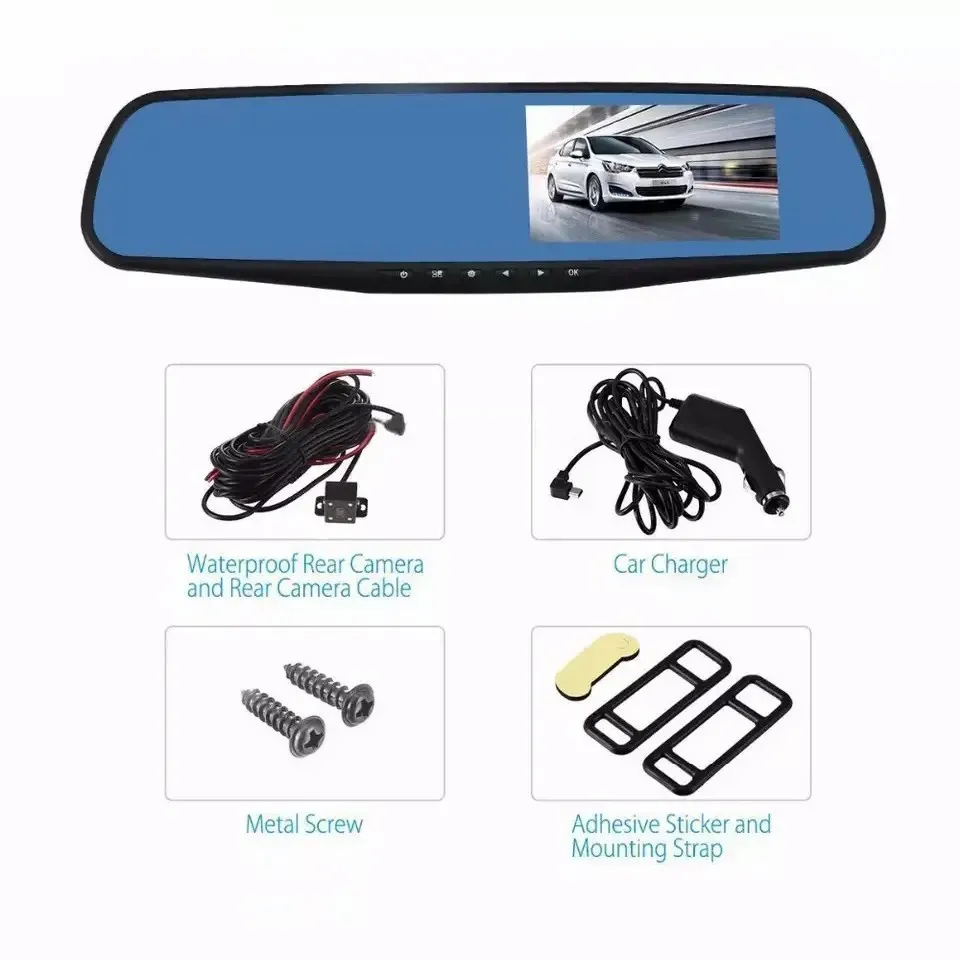 Wholesale HD 720P Wide Angle 4.3 Inch Car Video Recorder DVR  Rear View Mirror Dual Lens Dash Cam with Reverse Camera
