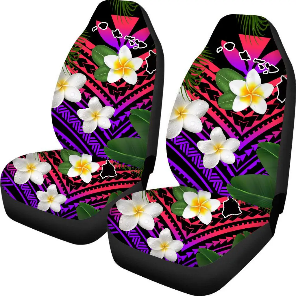 Polynesian Funky 2Pcs Hawaiian Samoa Flower 3D Custom Print Car Seat Cover for Most Car Suv Truck Colorful Blue/Purple MOQ1