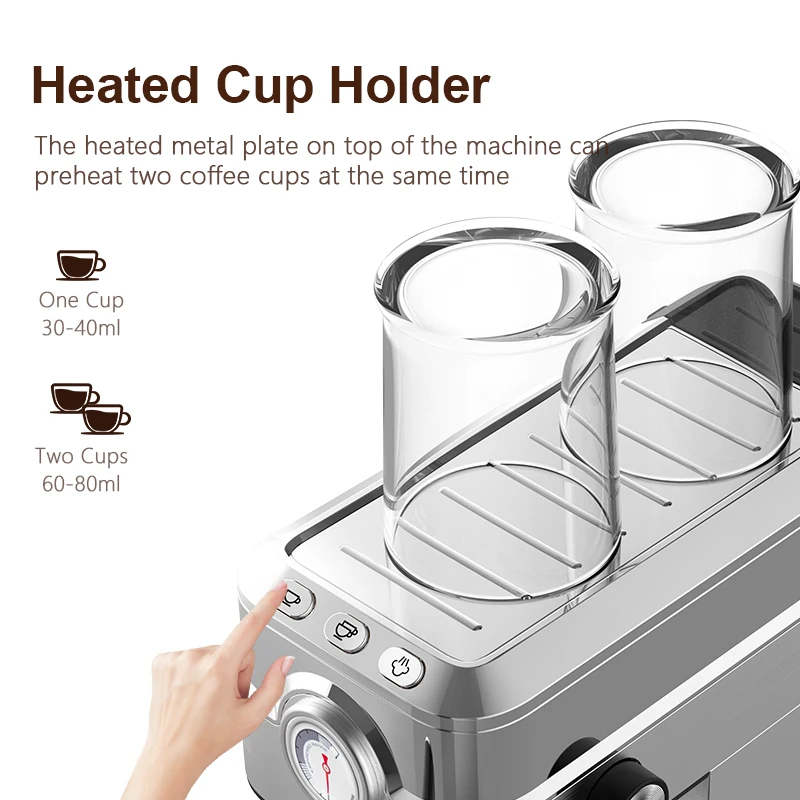 58mm Commercial funnel One button control single cups double cups Espresso Coffee Machine with Built In Milk Frother Steamer