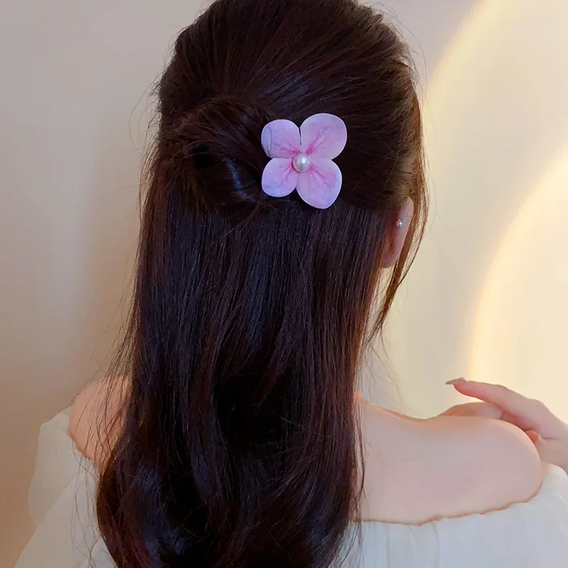 Korean Style Pearl Petal Hairpin Summer Handmade Women Hair Accessories Hot Selling Hawaiian Flower Hairpin