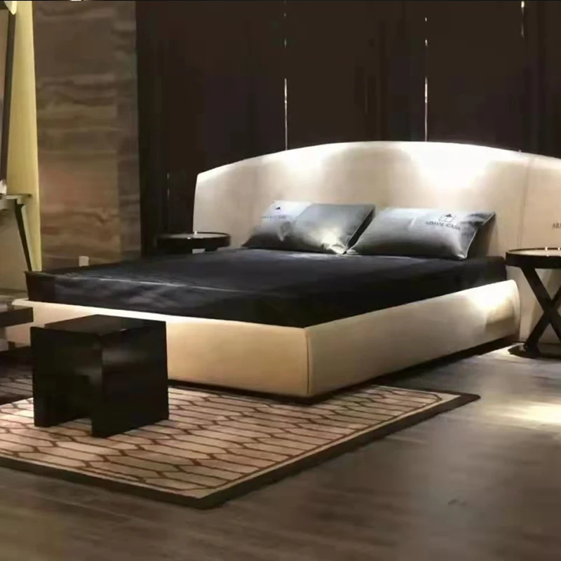 Italian design queen bedroom furniture wooden leather bed upholstered upholstered bed
