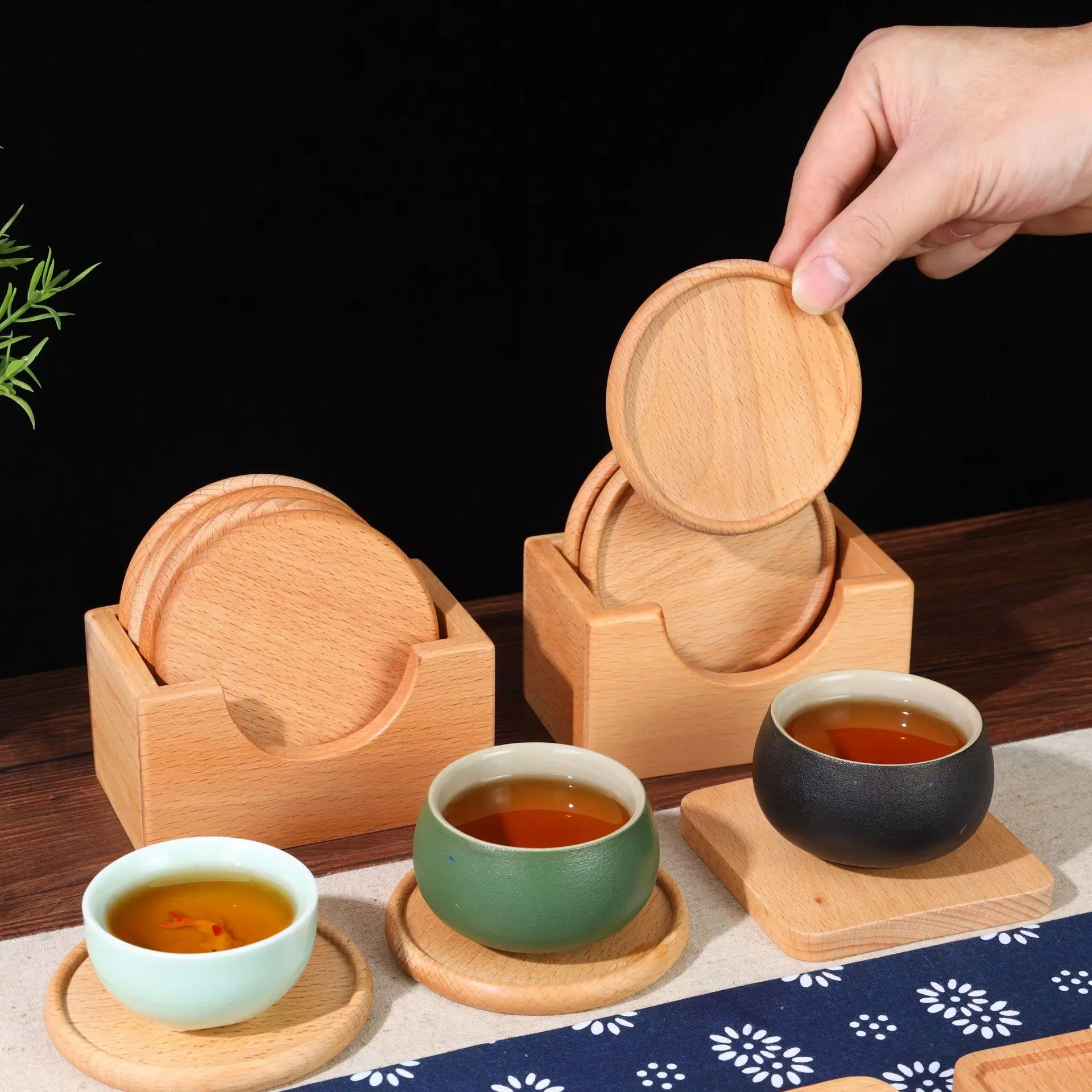 Factory Customized Direct Sale Coasters Various Shape Walnut Wooden Coaster Beechwood Coaster For Coffee Cup