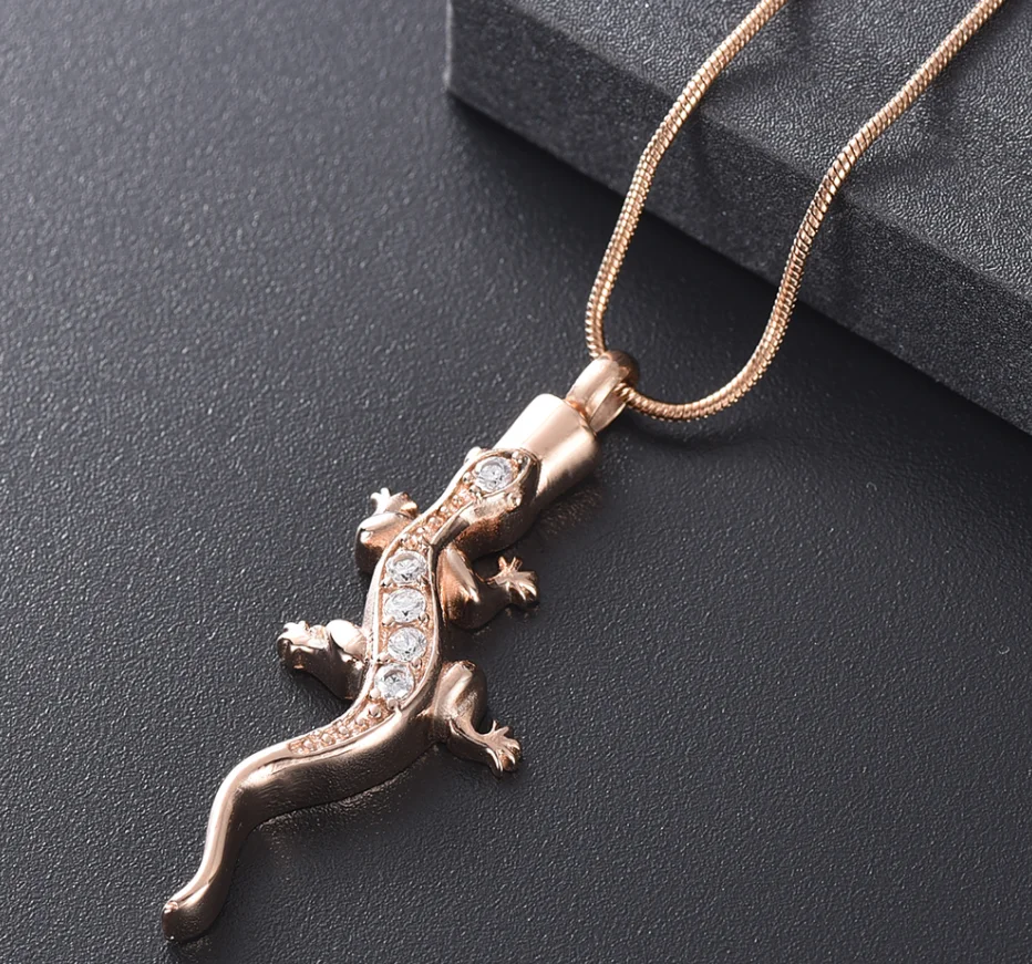 Lizard Cremation Jewelry that holds ashes - Loss Of Pet Stainless Steel Memorial Urn Necklace Holder Keepsake Pendant