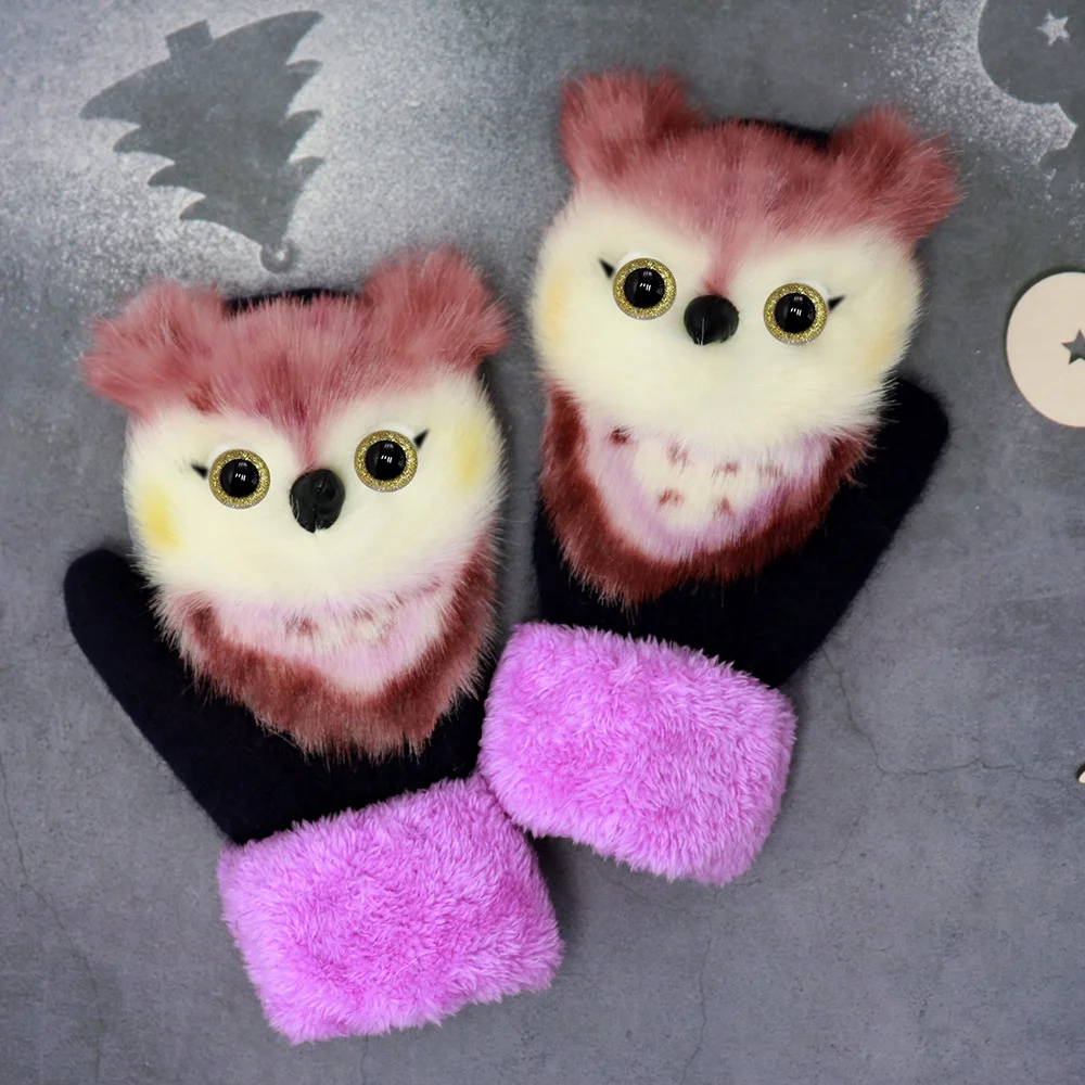2020 Hot Sell Cartoon Animals Winter Gloves Women Thicken Plush Warm Knitted Girls Mittens