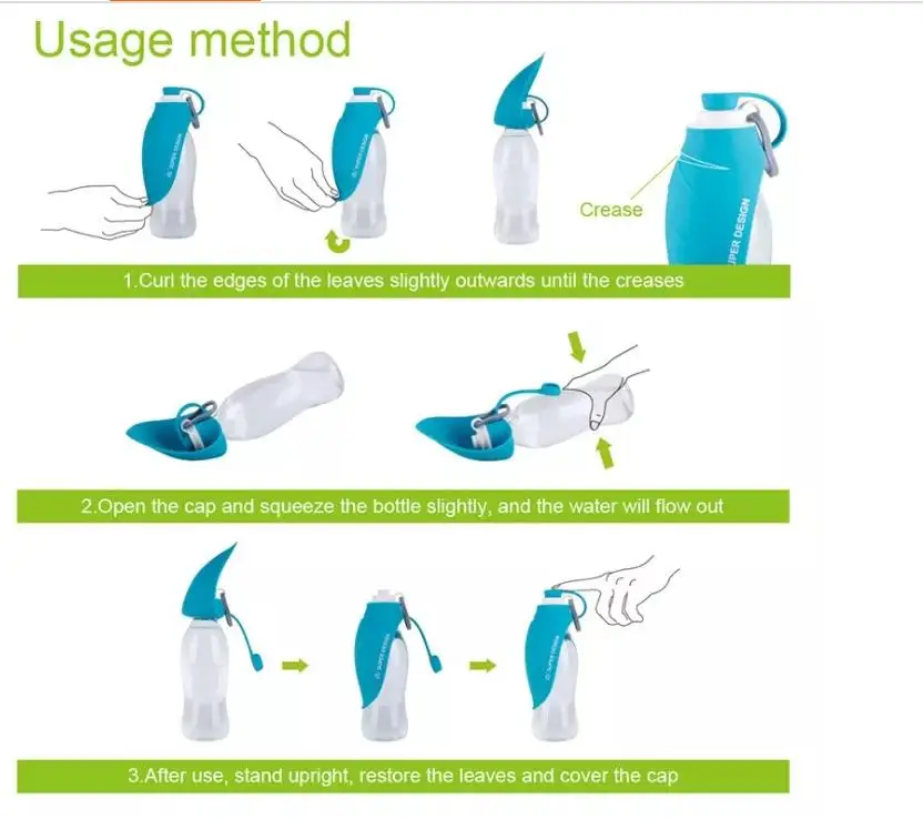 Custom Collapsible Pets Travel Silicone Outdoor Drinking Portable Foldable Dog Water Bottle