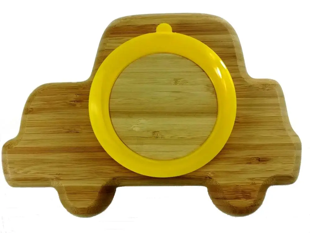 Car Shape Bamboo Baby Toddler Suction Plate, Stay Put Feeding Dinner Dish