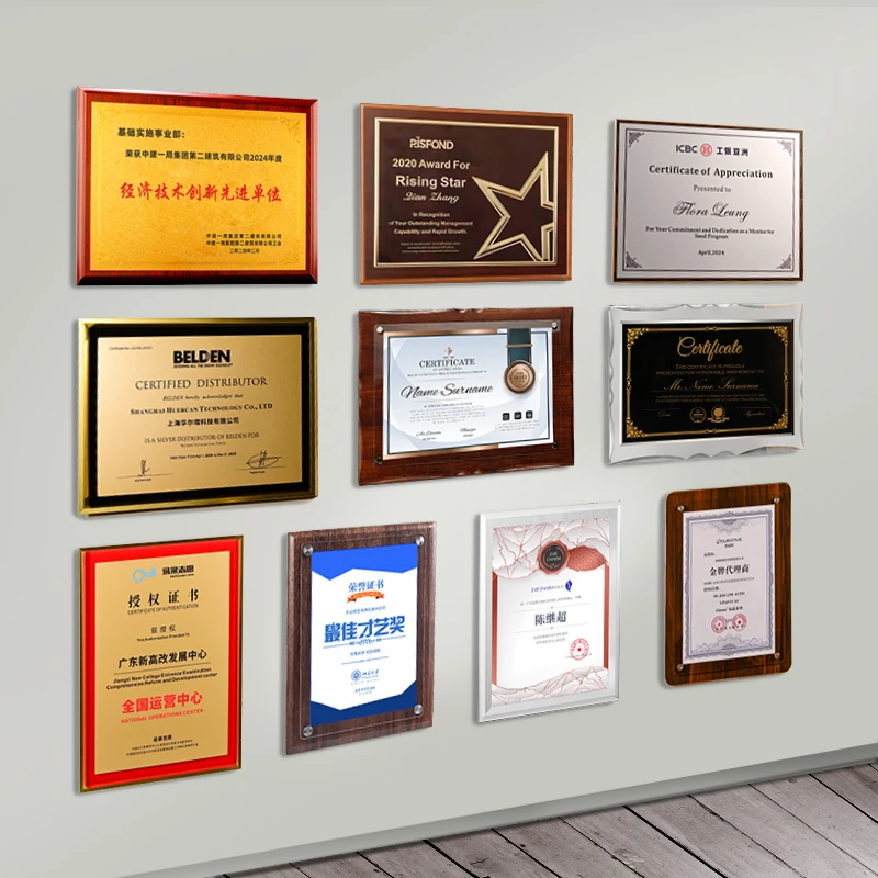 Custom  Frame award Certificate Plaque  Wooden Sublimation plaque  crystal plaque award trophy custom