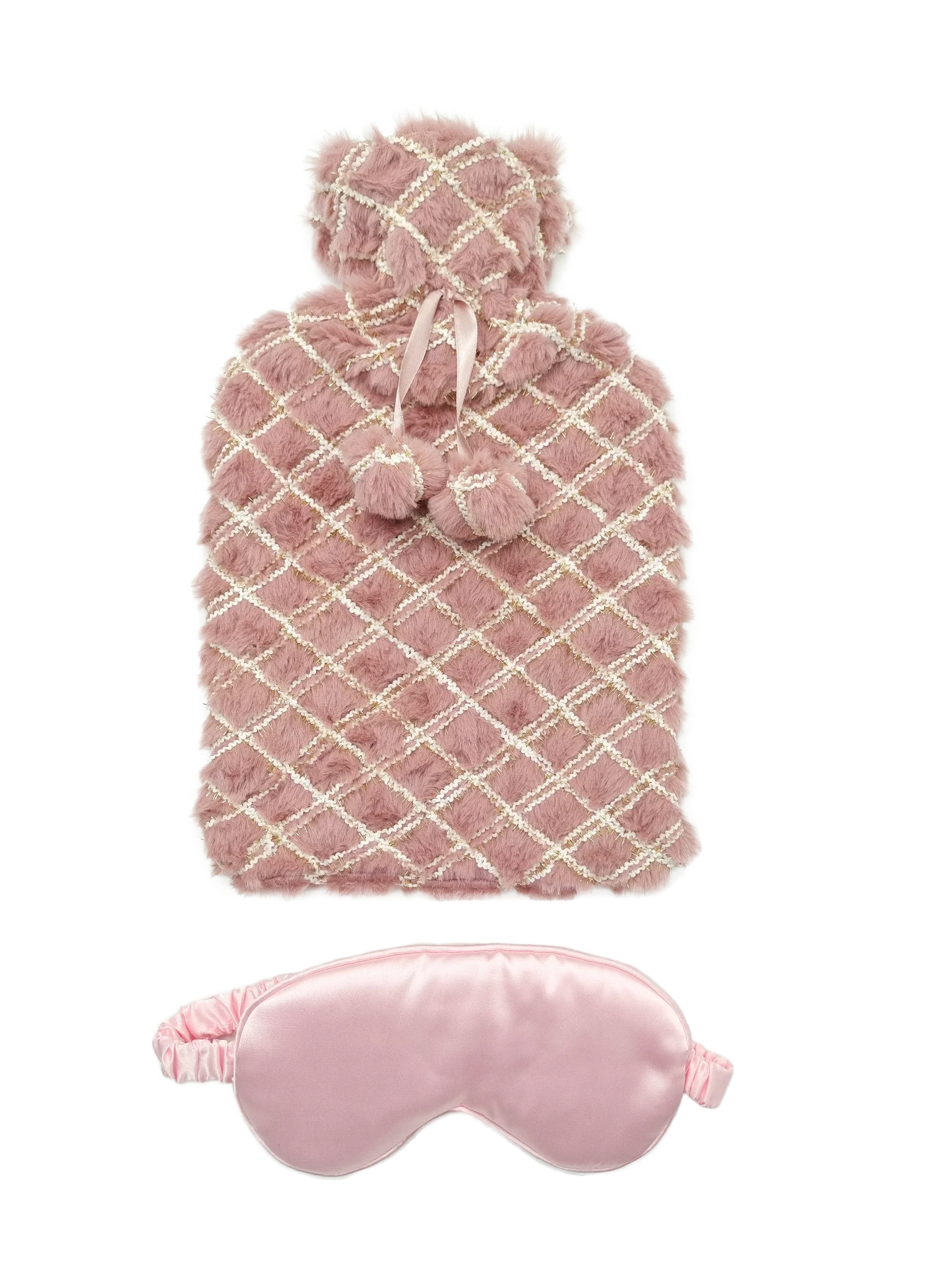 Modern Soft Eye Mask and Rubber Hot Water Bottle with Rabbit Fur Cover Gift Sets