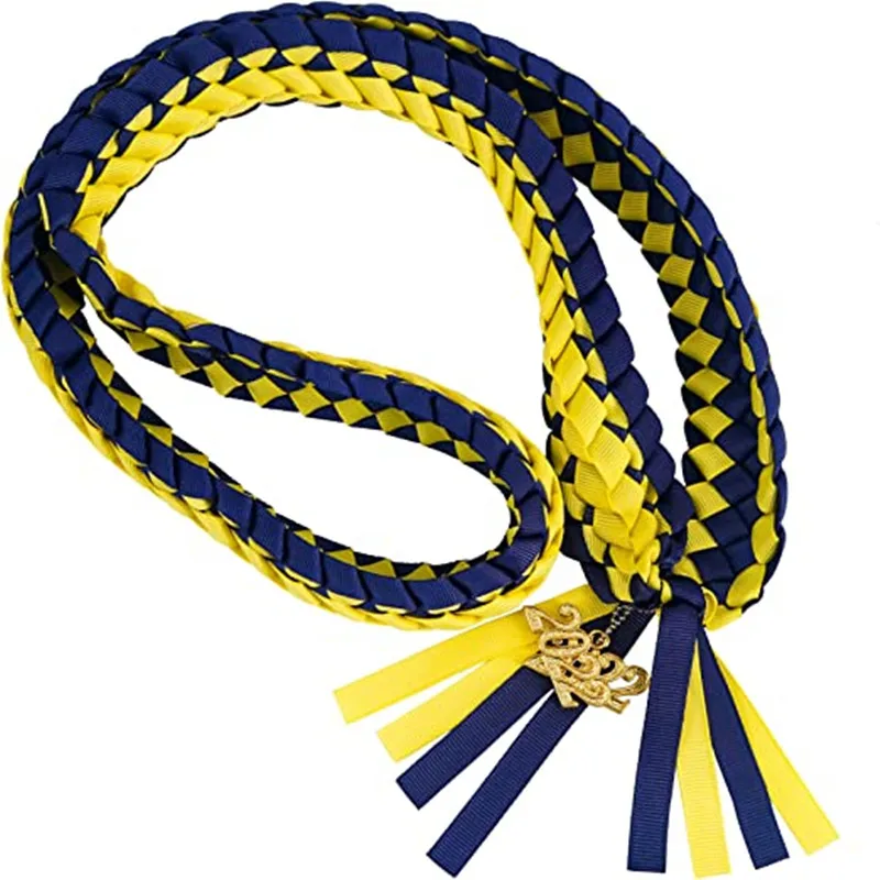 GraduationMall Graduation Leis 2023 Year Charm 1M Holder  4CM  Ribbon Lei Braided Necklace Graduation Gift for High School
