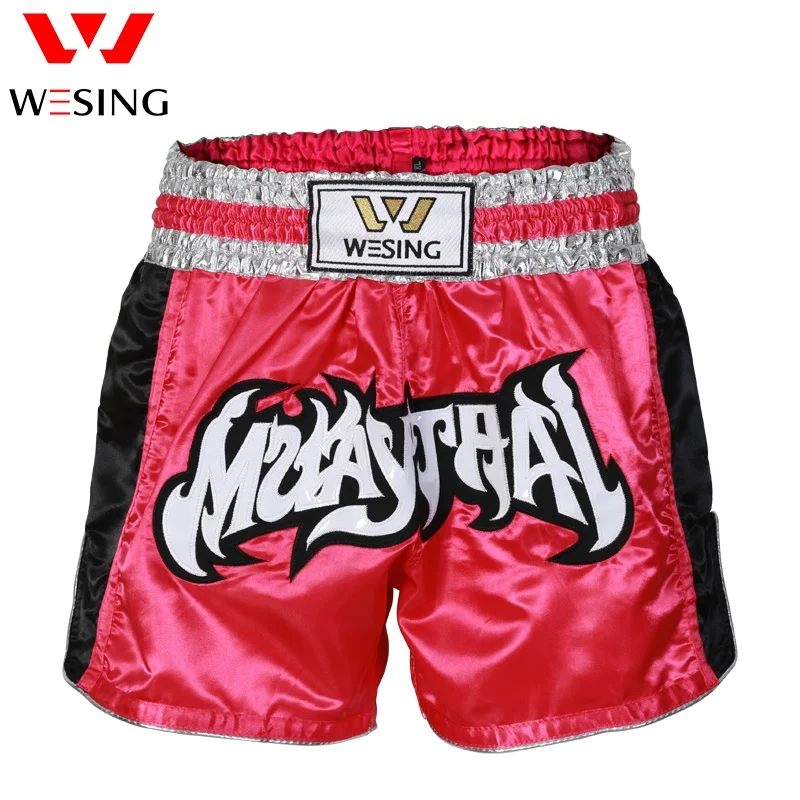 Wesing High Quality Customized Muay Thai Shorts Black Fabric Wholesale Muay Thai Boxing Shorts