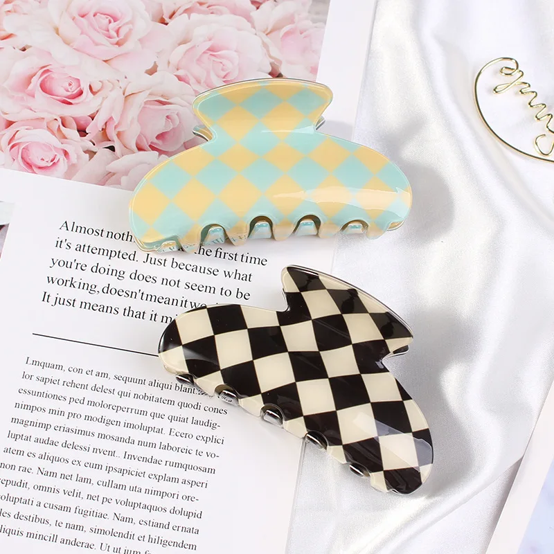 Новинка, зажим для волос из целлюлозной ацетатной целлюлозы, зажим для густых волос, черно-белые клатчи для волос для женщин, аксессуары для решетки