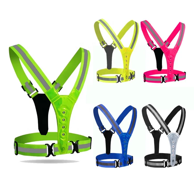 High visibility LED Vest  Reflective Sports Belt Safety Vest with 8 LED Lights for Outdoor Running Jogging Cycling Vest