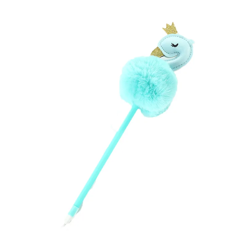 Cute feather pompom fluffy ball point pen bird ball pen for kids