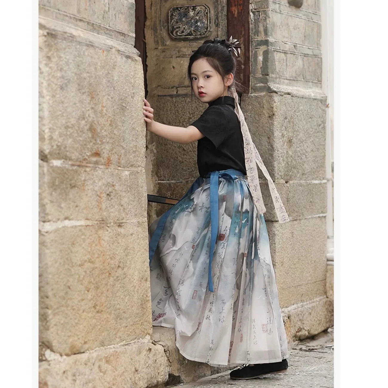 Girls Hanfu Winter Red Midi Dress Chinese Traditional Clothing For Children Kids Princess Dresses Elegent Costume