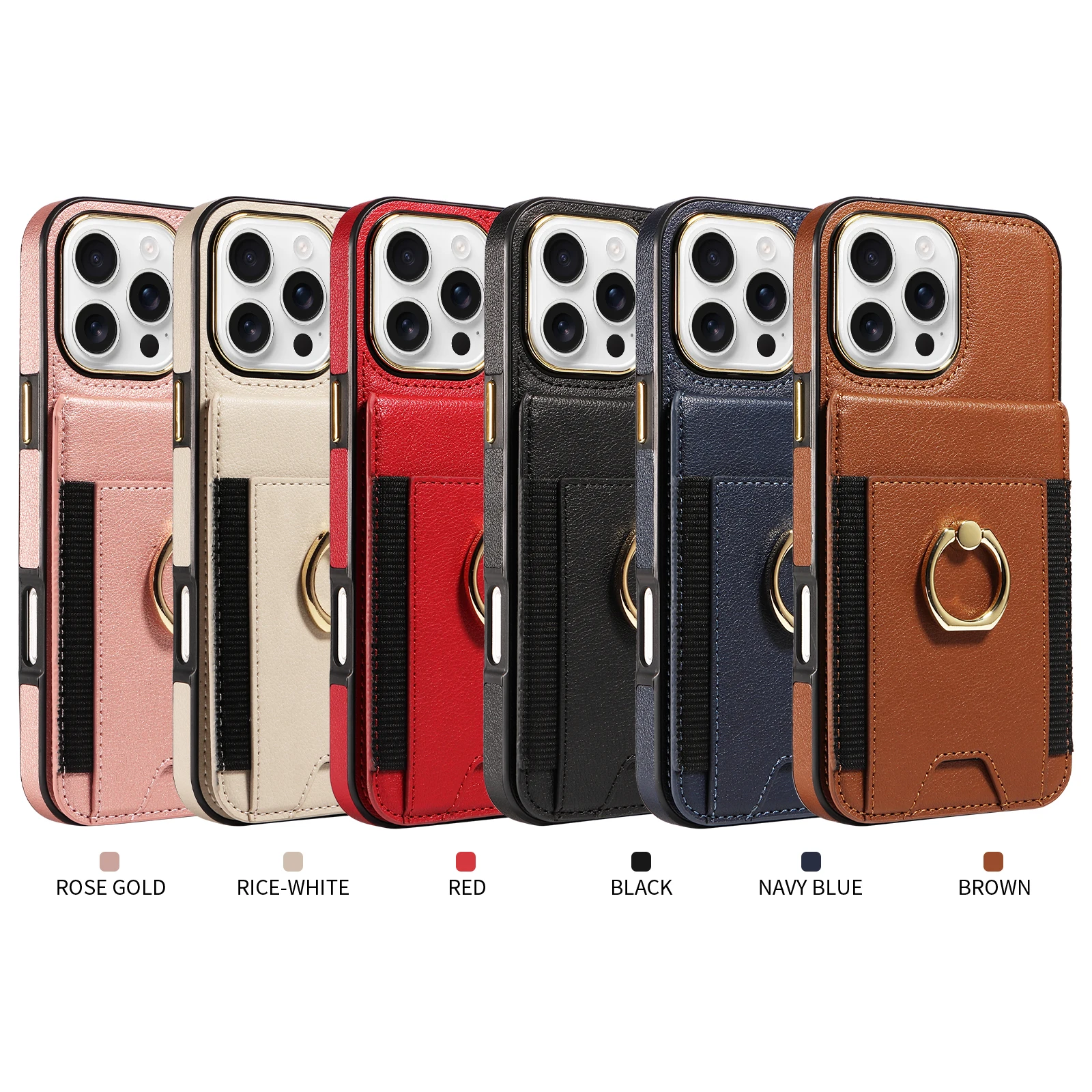 Card Holder Wallet Stand Phone Case for iPhone 15 14 13 Pro Max Back Cover PU Leather Waterproof Case With RFID Card Holder Ring