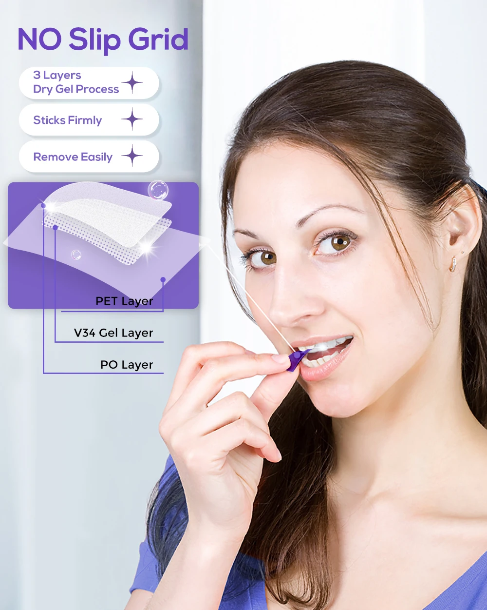 Factory Supply Fast Bleaching Result Enamel Safe V34 Color Corrector Tooth Whitening Strips High Viscosity Type
