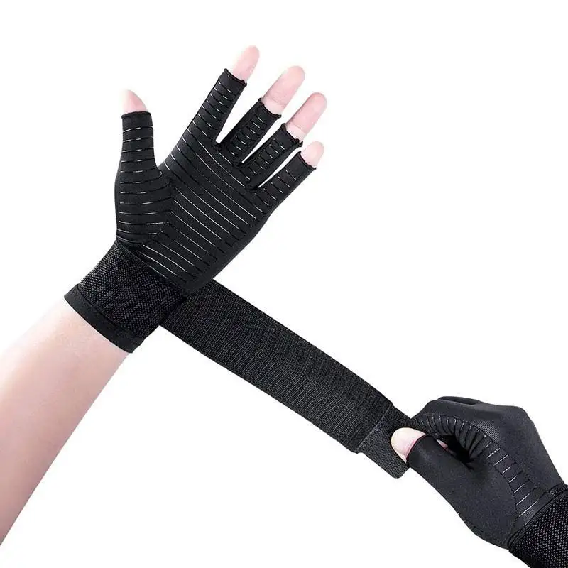 High Quality Balanced Stress Health Care Work Rehabilitation Care Women And Men Half Finger Copper Fabric Gloves