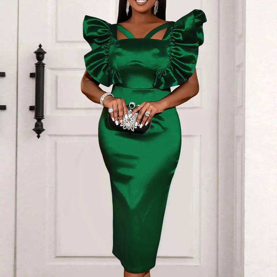 S-4XL индивидуальное платье с квадратным вырезом и оборками элегантное легкое в зрелом стиле высокой талией