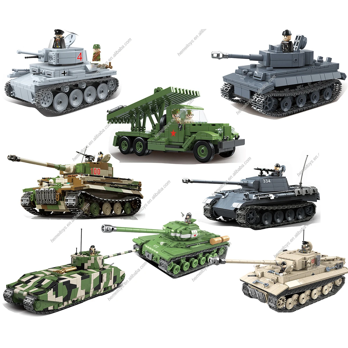 WW2 Military Series Soviet Germany Union Light Tank 131 T-34 M4A1 VK1602 M3AI Tank Model MOC Army Weapon building blocks toys