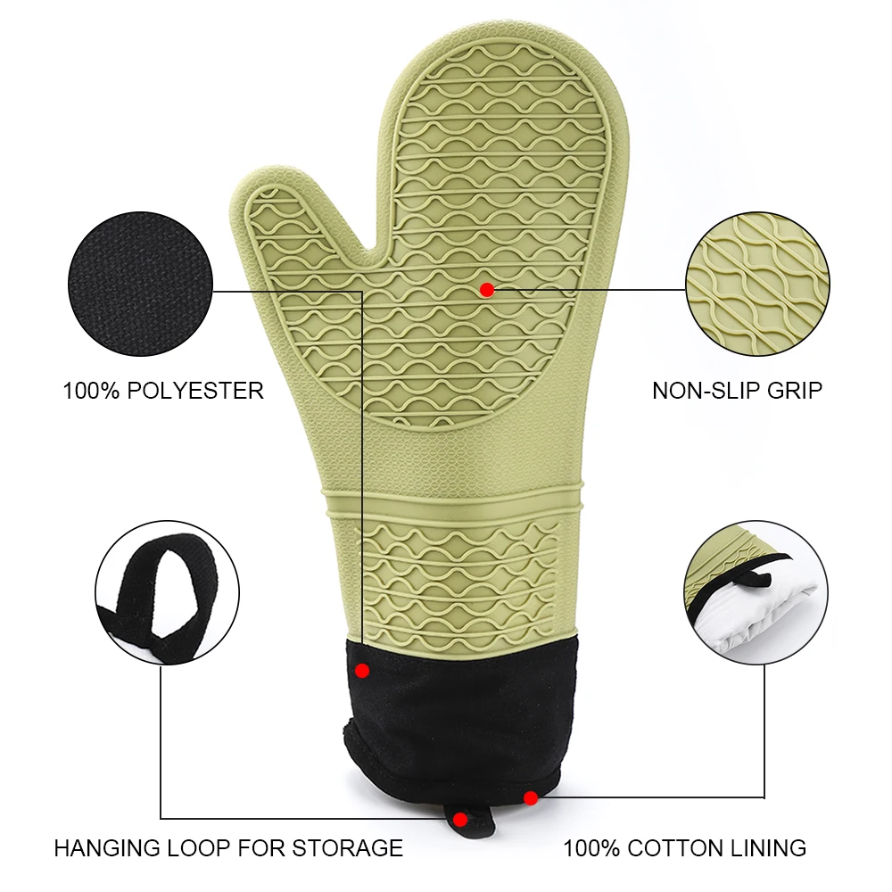 Extra Long Waterproof Kitchen Heavy Duty Double Cotton Silicone Oven Gloves Cooking Mitt