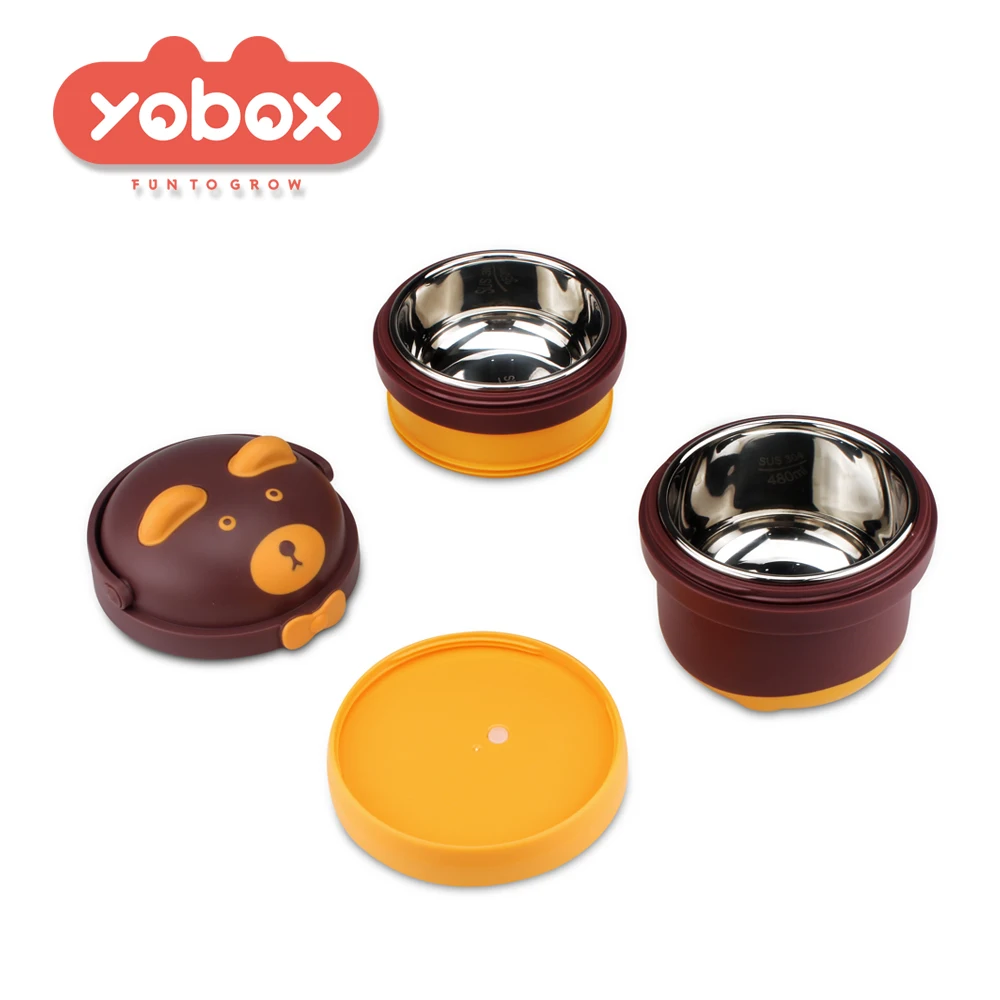 New Best Little bear 2 layers stainless steel bpa Baby kids feeding food lunchbox box bowl set