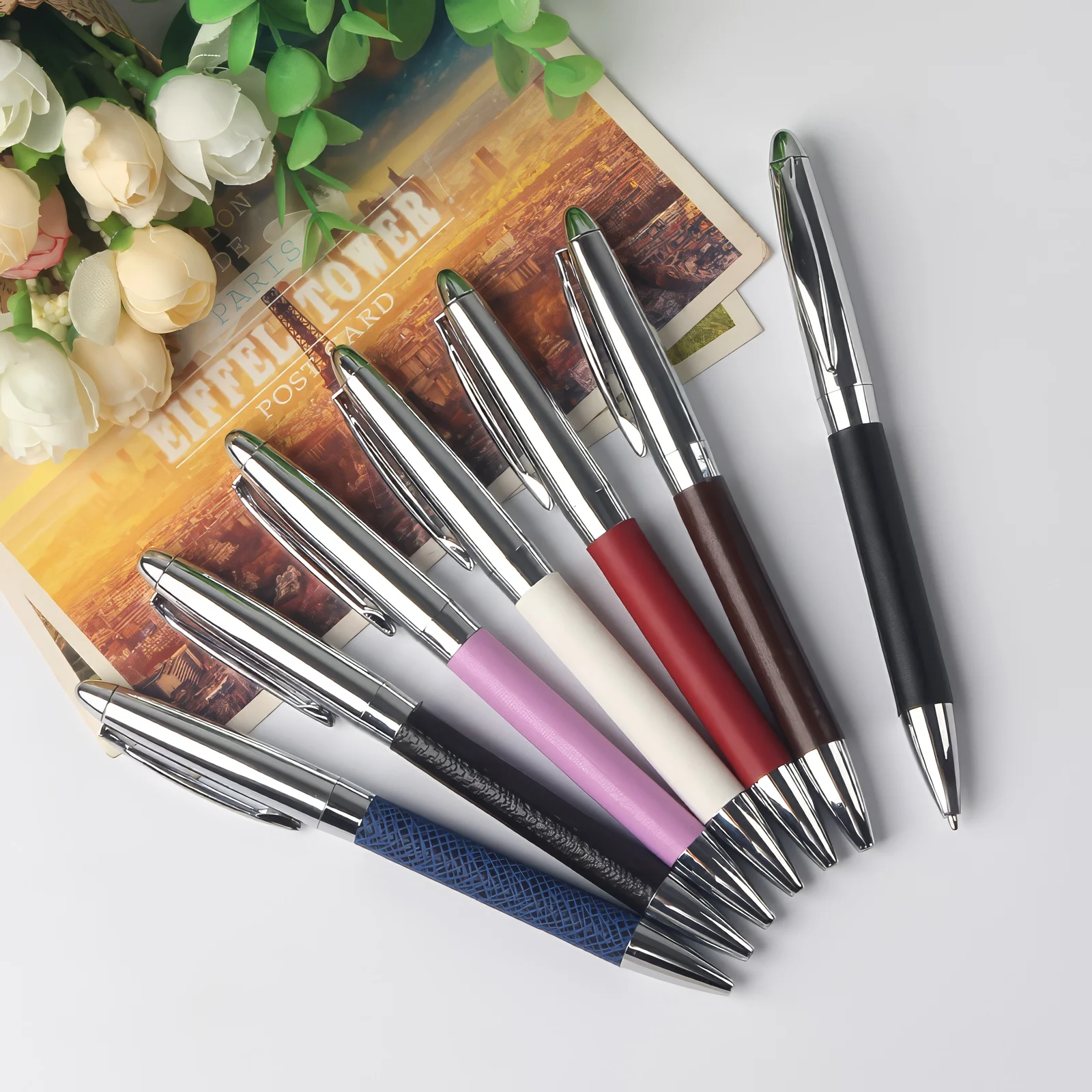 2024 Novelty Scandinavia Style Business Logo Custom Metal Ballpoint Pen, Promotional Gifts Leather Pen for Advertising Education