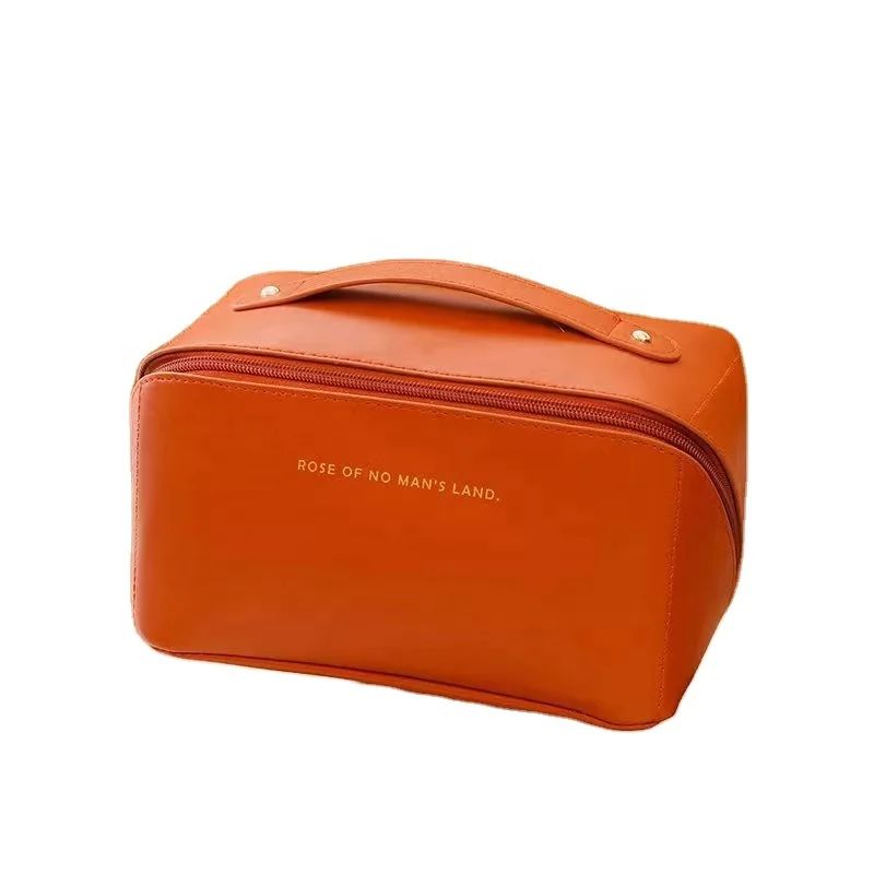 Wholesale Or 300pcs Custom LOGO Large Capacity Makeup Bag Travel Cosmetic Bag Cases Make Up Organizer Lazy Leather Toiletry Bag