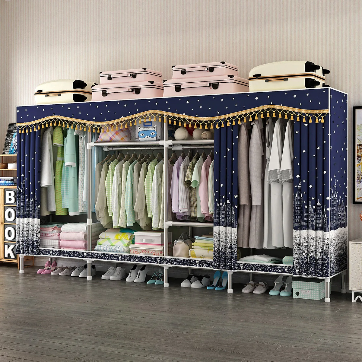 300CM Huge Size Home storage cloth racks organization holders Fabric Wardrobe