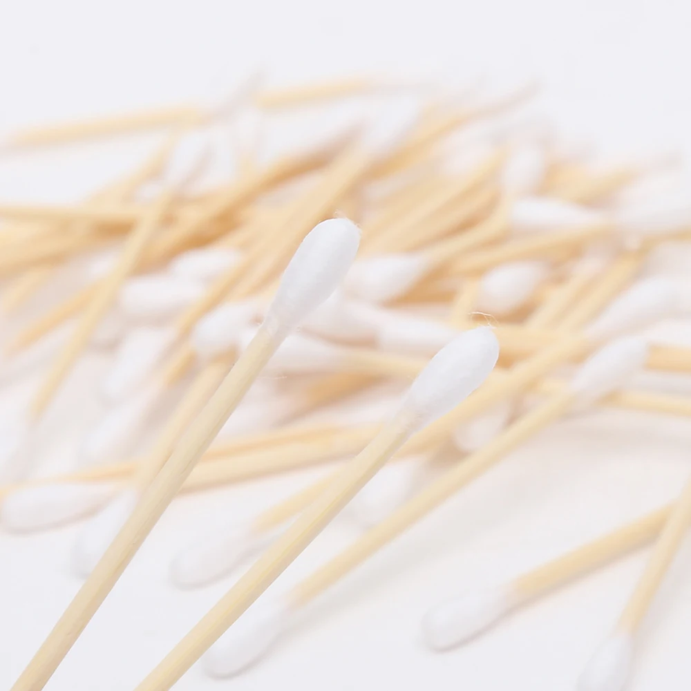 Professional made eco-friendly 100% cotton buds kraft paper box bamboo stick cotton swabs