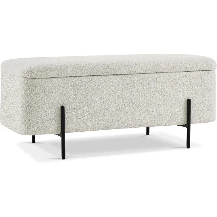 Boucle Storage Ottoman Teddy Fabric Upholstered Footstool Bed End Bench for Living Room Bedroom Entryway