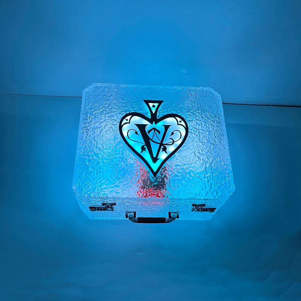 Customized Acrylic 3 Bottles Led Color Changing Bottle Presenter Tray Carrier Box Ace Of Spade Vip Bottle Carry Case for Bar