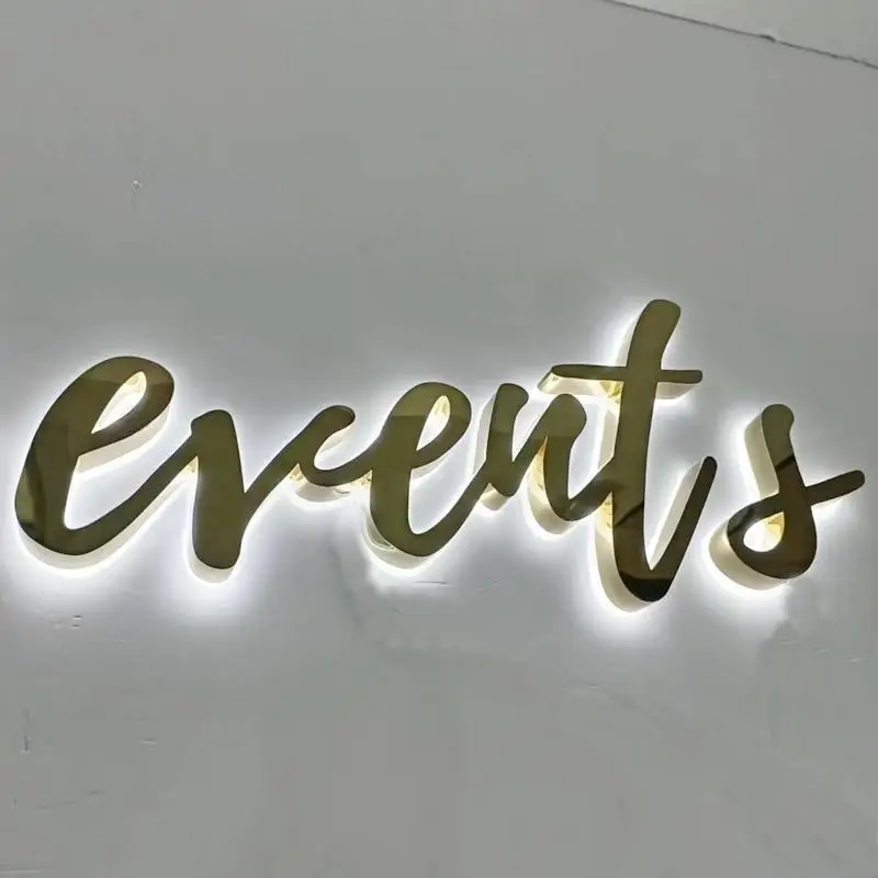 yangyu Outdoor custom gold stainless steel halo lit 3d led outdoor shop wall sign channel letter sign