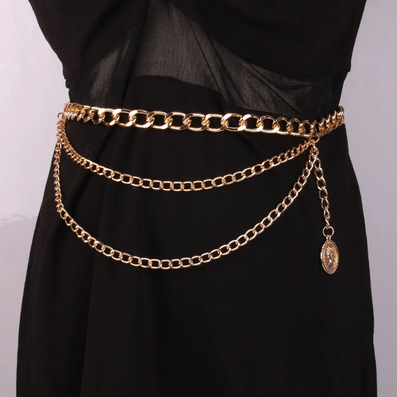 Tassel Gold Chain Belt For Women Dresses Designer Brand Luxury Punk Fringe Chain Waist Belts Female Metal Golden Dress Belts