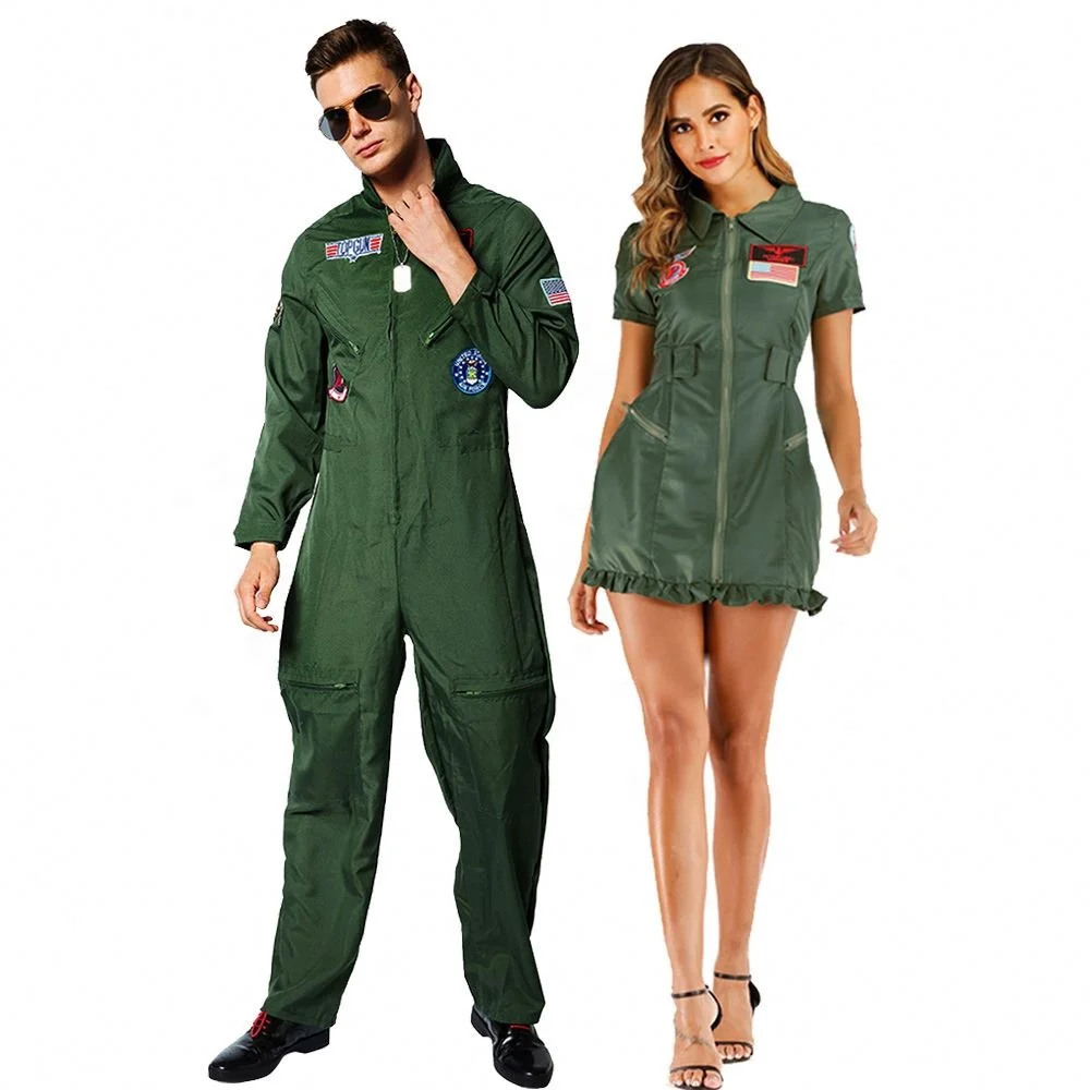 
Retro Top Gun Maverick Flight Dress Halloween Costume For Adult Army Green American Military Pilot Uniform custom  (1600169930787)