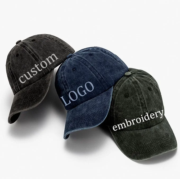 custom made LOGO print 3d embroidered cotton vintage washed distressed trucker blank baseball dad hat men sport snapback cap