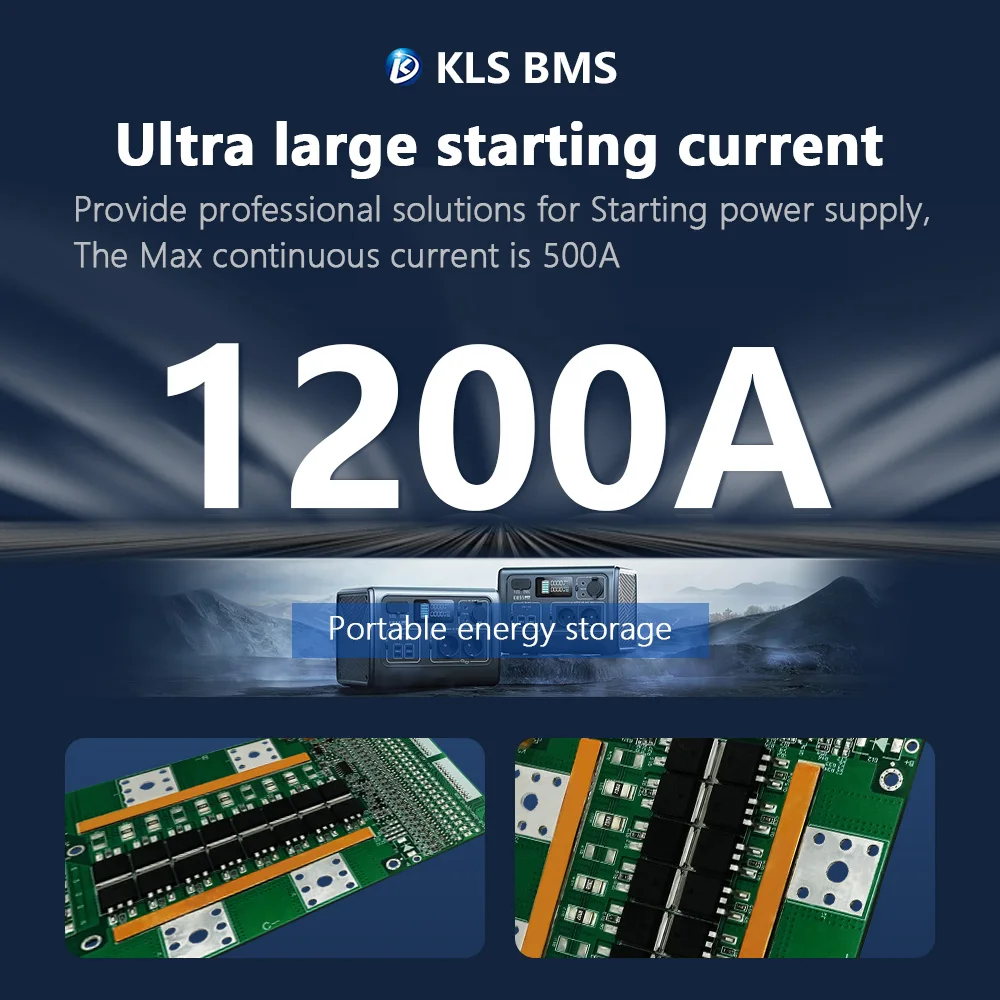 KLS BMS Peak 600A 1200A Automatic Support 4-28S 100A With Relay Built-In NTC Lifepo4 Cell Battery BMS Board
