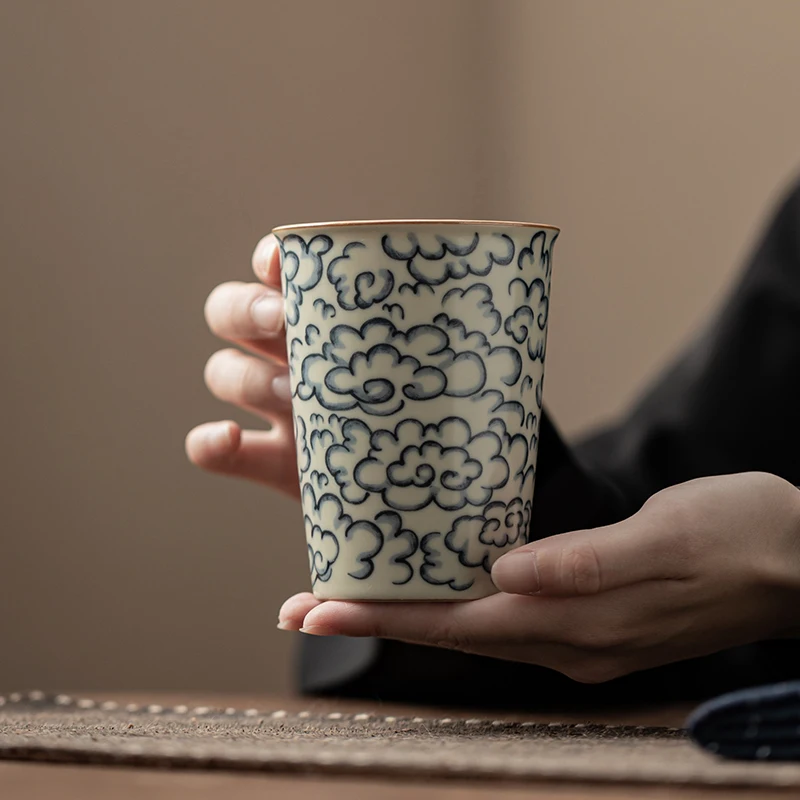 Antique Ruyao Xiangyun Porcelain Tea Cup Vintage Open Piece Coke Can Large Household Ceramic Master Cup Handy Tea Coffee