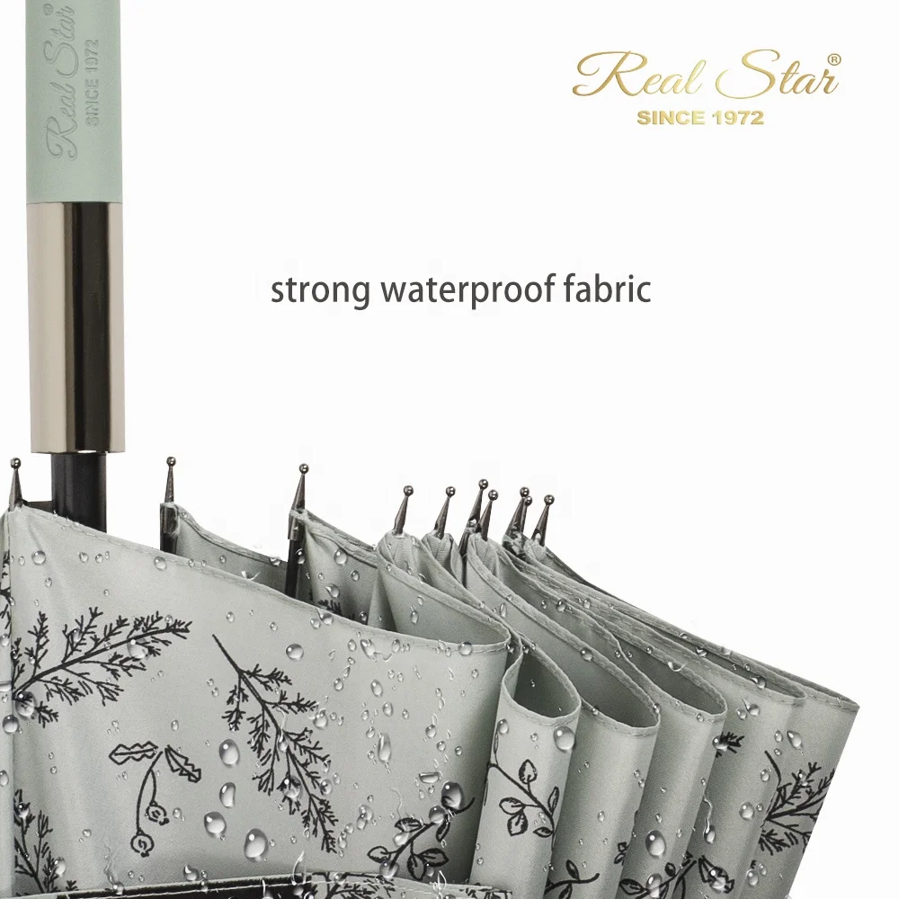 RST new printing long straight woman rain umbrella updated handle 16 ribs windproof umbrella