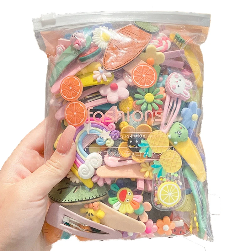 Wholesale 2023 Cute Bright Colorful  Plastic Black Girl Hair Products Plant Fruits Designer Hair Clip Set