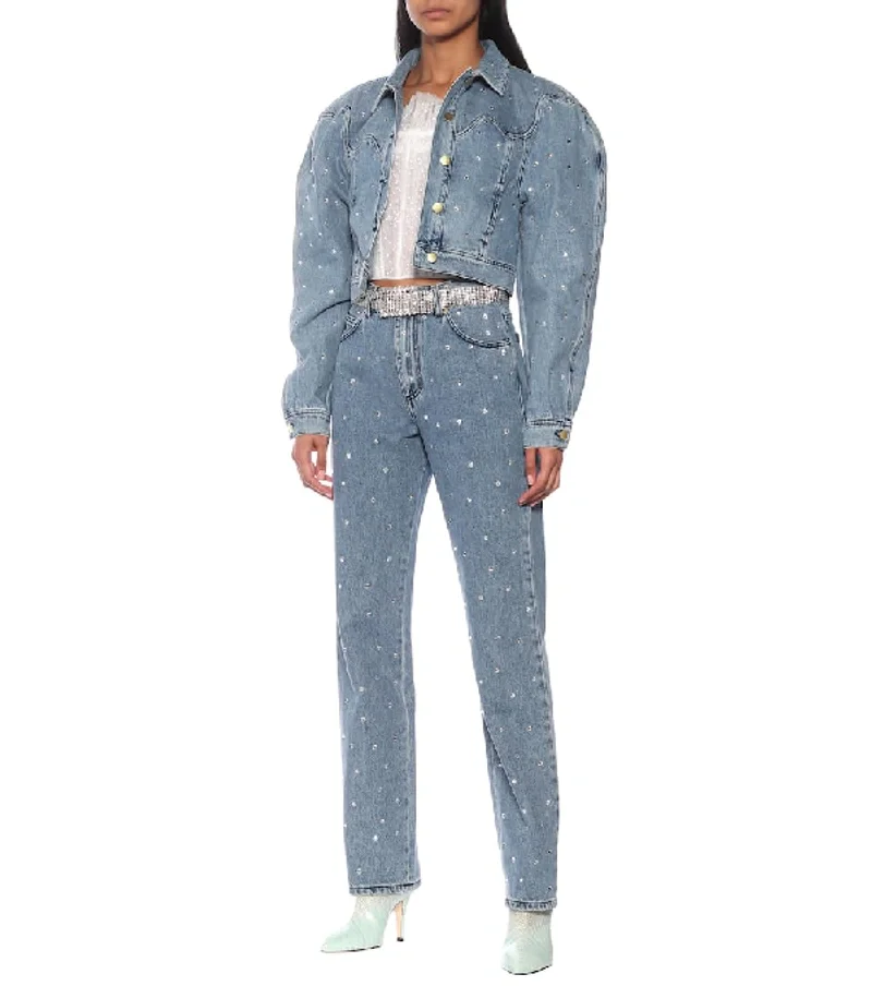 OEM/ODM 2023 Winter Rhinestone Embellished Cotton Blue Denim Jacket