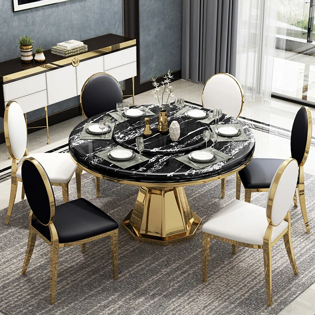 2023 round marble top stainless steel frame dinner tables for sale  dining  room use