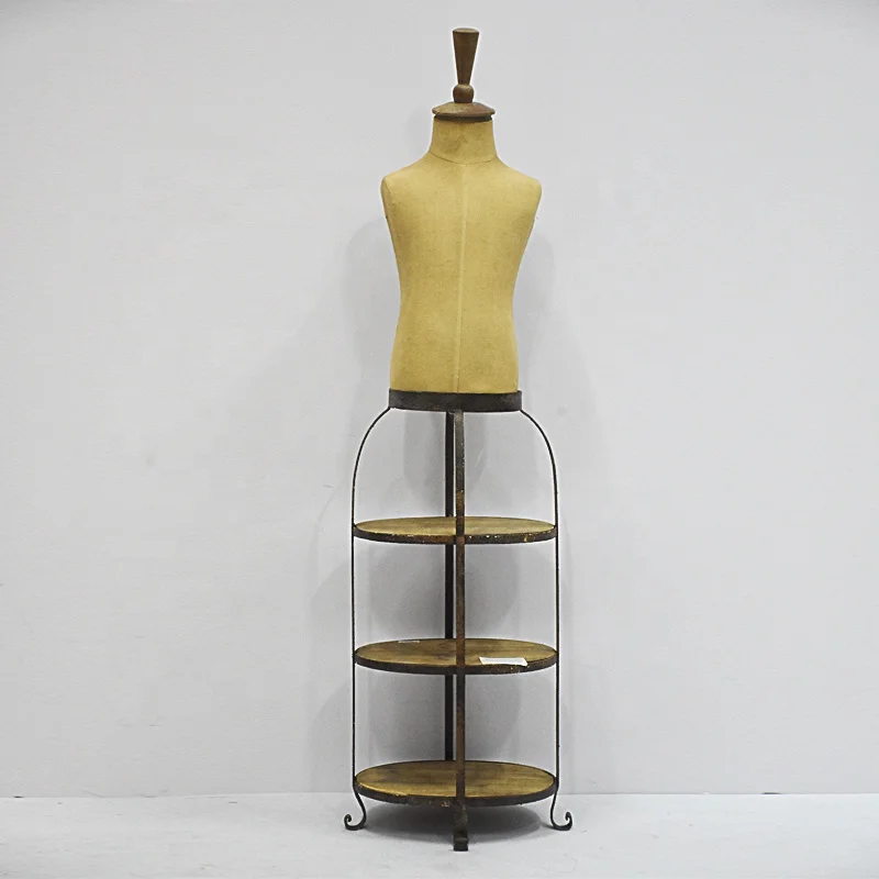 Luckywind Vintage Rustic Body Form Mannequin With 3 Tired Wooden Shelf