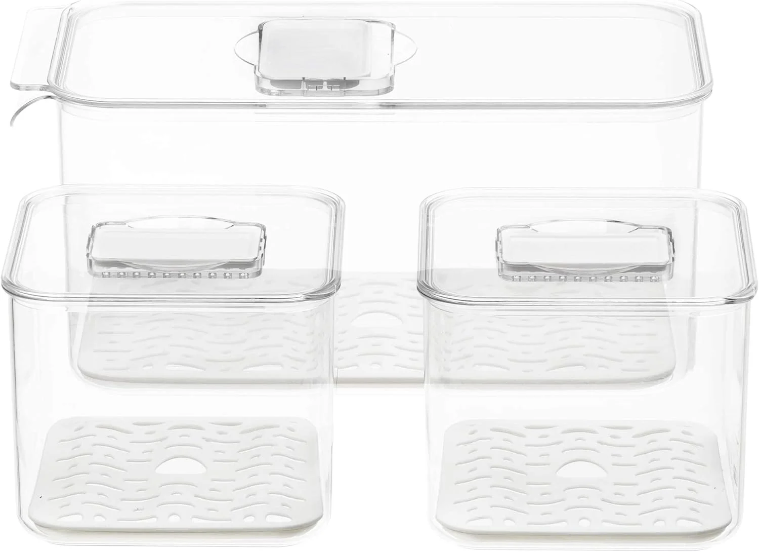 OWNSWING 3Pack Fridge Food Storage Bin Stackable Refrigerator Freezer Organizer Fresh Keeper Container with Vented Lids